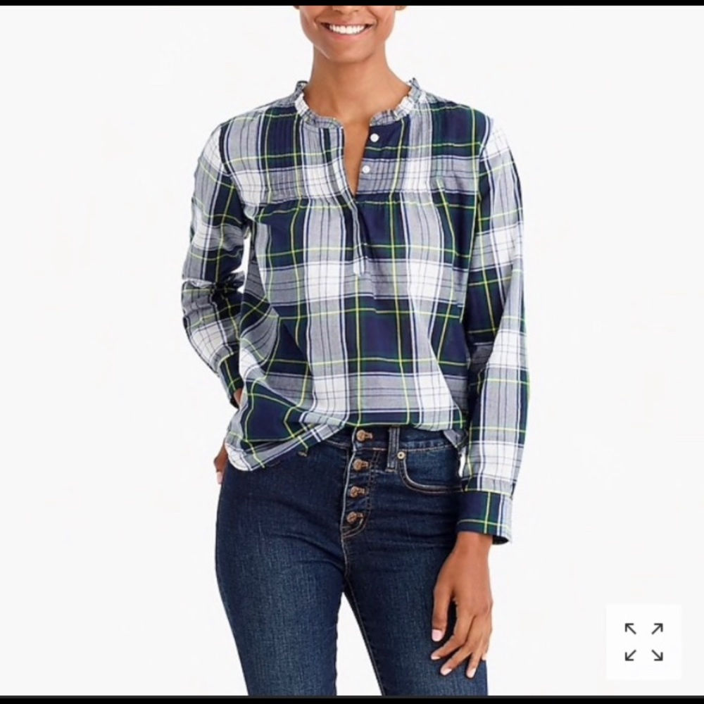 NWT J. Crew Glen Plaid Pintuck Popover Top